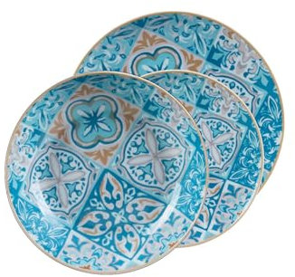 Servicio de platos de 18 piezas de porcelana con estampado azul y blanco – Juego compuesto por platos llanos, hondos y para dulces, ideal para cenas y ocasiones especiales y elegantes – Resistentes y