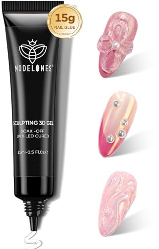 Modelones Gel 3D Nail Art, 15g Multifonctionnel Solid Sculpting Construction UV LED Gel pour Rhinestone Glue 3D Colle à Ongles Nail Charms DIY Nail Design