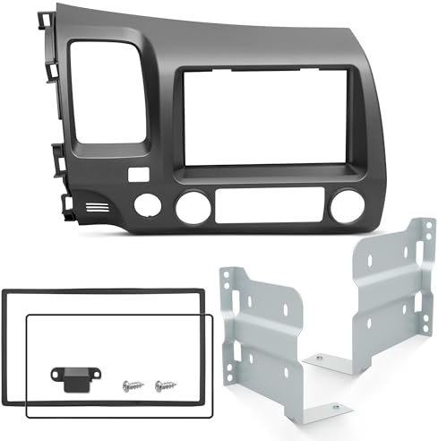 NuIth Kits de tablero de radio doble DIN para Honda Civic 2006-2011, soporte de carcasa de montaje estéreo con botón de bolsa de aire del pasajero, kit de bisel de ajuste cívico de instalación estéreo