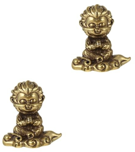 RORPOIR 2 STK Monkey King Ornamente Retro-skulpturen Yoga-katzenstatue Mittelfinger-oktopus Statue des Affenkönigs Wukong-Statue Yoga-Frosch-Statue Sun-Wukong-skulptur Kaktus-Statue Kupfer
