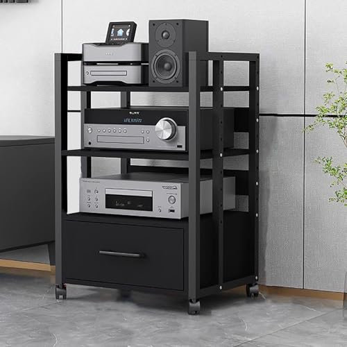 Elitix Hifi Stand Record Player Audio Cabinet with Drawers & Sliding Wheel, Audio Rack Shelf Organizer for Onkyo Receiver, Equipment Console, Av Component Stand(B,M)