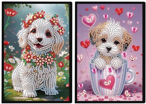 DCIDBEI Diamond Painting Notizbuch 2er Set DIY 5D Diamant Malerei Notizbuch | A5 Tagebuch Hunde Skizzenbuch Tagebuch Journal Buch Frauen Schreibblock Geschenke Geburtstag Weihnachten Notizbücher