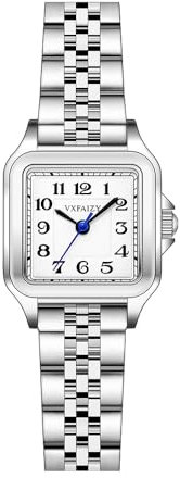 VXFAIZY Quadratische Zarte Damenuhr Mit Arabischen Ziffern Leicht Zu Lesen KostÜM-Uhr FÜR Damen (Silver Black)
