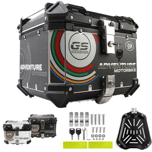 Generisch Aluminium-Topcase, 45 l, 55 l, 65 l, Motorrad-Topcase, Motorrad-Heckkoffer, Motorradkoffer mit Schloss zur Aufbewahrung von Gepäck/Helm/Werkzeug (schwarz, 55 l)