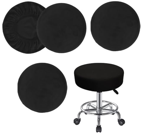 JOYOLA 4 Stück Bezughocker Rund Schwarz, 28-38 cm Hochelastischer Stuhlhussen, Waschbarer Elastischer Hockerbezug