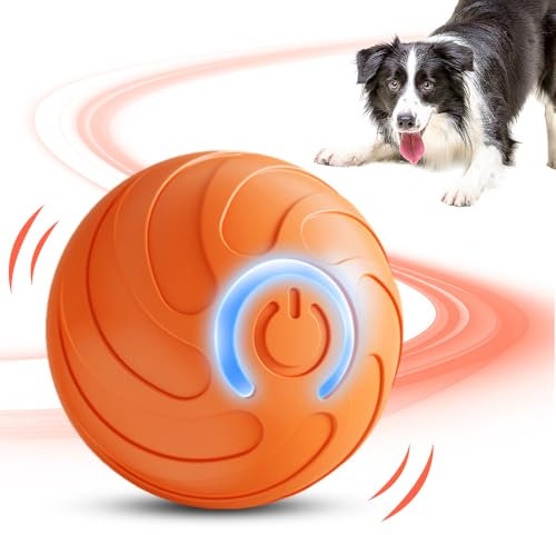 Czerio Interactive Pet Toy Automatic Rolling Ball, 2025 New Vibrating Dogs Ball Moving Dog Balls with LED Flash Light, Washable Durable Electronic Dog Toy Rechargeable Cat Toys (orange)