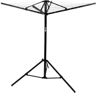 BERGER Super Pop Up Wäschespinne & Sat-Stativ | wetterfest & leicht | Wäscheschirm Wascheständer mit Standfuß inkl. Packsack & Erdnägeln | für Camping & Balkon (Schwarz)