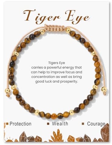 GoPaw Edelstein Perlen Armband für Frauen, 4mm Verstellbare Natursteinarmband Perlenarmband Kristall Naturstein Schmuck Armbänder Damen Yoga Armband für Fraun Mädchen Damen (Tigerauge)
