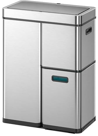 EKO Mirage Plus - Sistema de separación de basura con 3 compartimentos, 2 x 15 L y 30 L, con sensor, 3 cubos interiores de plástico, cubo de basura automático con tapa, cubo de basura grande de cocina