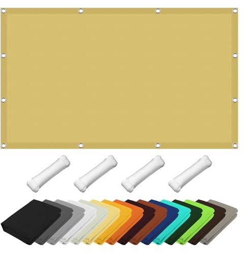 Sport Sonnensegel 350 x 520 cm Wasserabweisend Windabweisend Balkonsegel mit Spannseilen mit Ösen für Balkon Camping Terrasse Pergola, Sandgelb