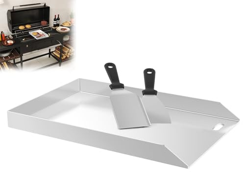 ACXIN Plancha, piastra per barbecue in acciaio inox, 30 x 45 x 4 cm, con griglia per olio, accessorio universale per barbecue a gas, barbecue a carbonella, carrello per barbecue, con 2 spatole