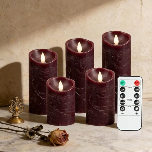 RanBluu 5er Set LED Kerzen mit Timer, batterie betriebene LED Säulenkerzen | elektrische flackernde Kerzen für Camping, Hochzeiten, Home Deco Rot
