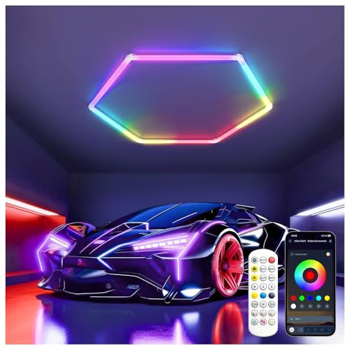 TODEHI RGB LED Hexagon Beleuchtung 1 HexDeckenleuchten für Bar Partys | dimmbare verknüpfbare Sechseck-Garagenleuchten mit Fernbedienung/APP für Gaming-Zimmer Fitnessstudio Auto-Schönheitssalon