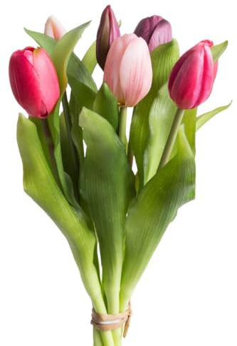 Botanic-Haus künstliches Tulpenbündel/künstlicher Tulpenbund Sandy mit 4 Tulpen und 3 Tulpenknospen Farbe: Pink-Beauty-aubergine real Touch