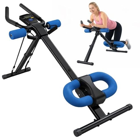 Toemics Ab Trainer Abdominal Muscle Machine Adjustable for Home Gym, Foldable And Space-Saving, Quiet Wheels, Knee And Elbow Pads
