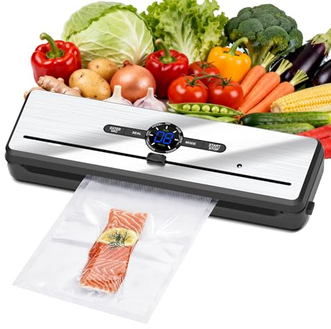 Daitore Vakuumiergerät, Folienschweißgerät, Einschweißgerät, Vacuum Sealer, 7 Modi, Trocken/Feucht/Öl, mit Cutter & Display, Kunststoff+Metall, inkl. Vakuumierbeutel & Sous Vide Beutel