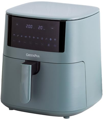 GreenPan Bistro Heißluftfritteuse, Airfryer, 7,2 Liter, 1650 Watt, LED-Touchscreen, Antihaftbeschichtung (Smokey Blue)