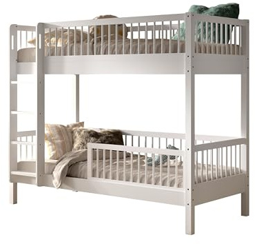 möbelando VIPACK Etagenbett Buche Massiv Weiß – 2X 90x200 cm mit Absturzschutz, Rolllattenrost & Leiter – FSC®-Zertifiziert für Kinder ab 6 Jahren