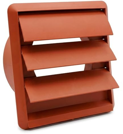 Kair Terracotta 150mm Gravity Wall Vent Grille - 150mm / 6 Inch Round Rear Spigot & 183mm Front Cover - Backdraught Prevention Shutter Flaps