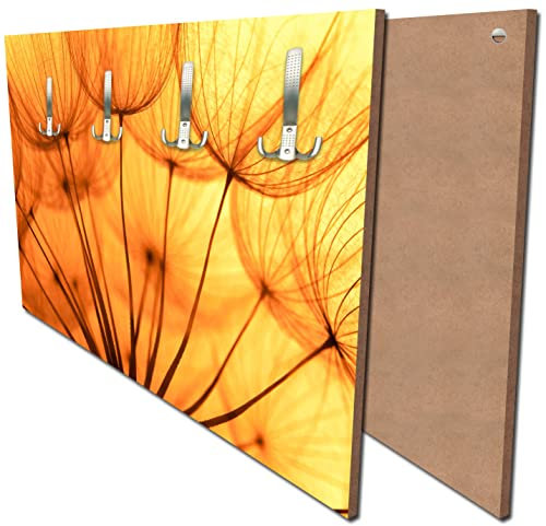 wandmotiv24 Garderobe Pusteblume Orange Querformat - 69x40 (BxH) - Dekorfolie Wandgarderobe, inklusive Garderoben-Haken, Kleiderhaken, Set M0390