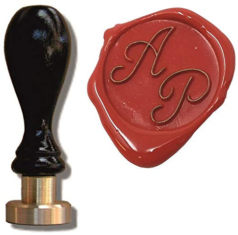 UDIG Siegelstempel mit Gravur, Schriftart Script, Petschaft 2 Initialen personalisierbar, Stempel 8cm, Siegel 24mm