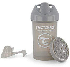 Twistshake Crawler Cup | Auslaufsichere Babytrinkflasche mit Hartem Ausguss und Fruchtmixer - 300 ml | Trainerflasche für Kleinkinder | Auslaufsichere Babywasserflaschen | BPA-frei | Grau