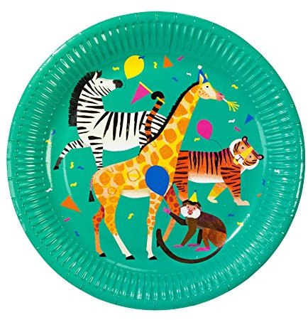 Talking Tables Paper Disposable Plates Zoo Jungle Safari for 1st Birthday, Kids Party and Unisex, ANIMALPLATE, Pack of 8, Dia 23cm, 9