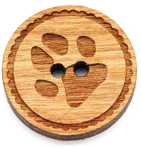 NaturSchatulle Holzknöpfe Gravur Motiv Pfote 12-30mm I 25 Stück Kirsche 2 Loch Knöpfe Holz DIY Basteln Nähen Schmuckherstellung Annähen Rund 30mm