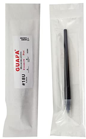 20 Stück Schwarz Microblading Einweg Handstück mit Nadeln 18U 0,18mm zum manuellen Pigmentieren von Augenbrauen Permanent Makeup Stifte mit Stift Kappe (20pcs-18U-0,18mm)