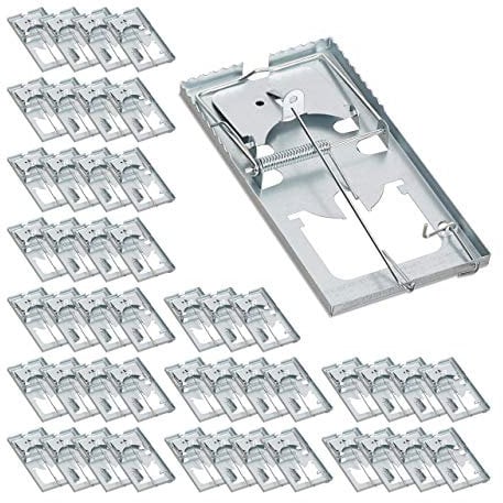 Relaxdays 48 x Rattenfalle, verzahnte Fangfläche, wiederverwendbar, Schnappfalle, hohe Schlagkraft, Metall, Schlagfalle, Silber
