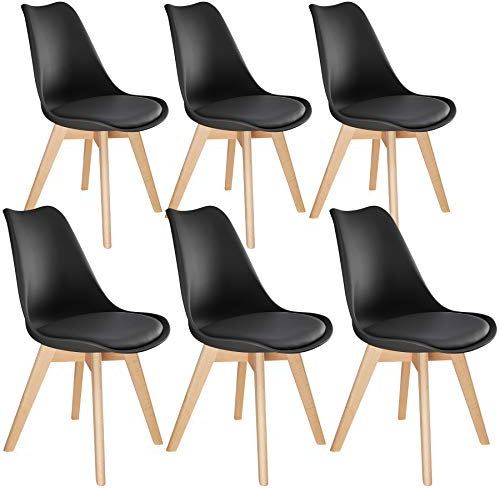 tectake® Esszimmerstühle 6er Set, Stühle mit Schalensitz, Küchenstühle modern, Essstühle, Wohnungseinrichtung skandinavisch für Wohnzimmer, Esszimmer, Küche und Büro - schwarz/schwarz, 6er Set