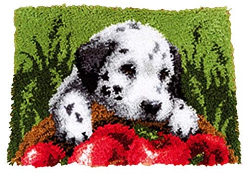 XUJINGJIE Knüpfteppich zum Selber Knüpfen DIY Unvollendete Stickteppich Herstellung Kits Mit Bedrucktem Leinwandmuster für Wohnkultur, Hund,B