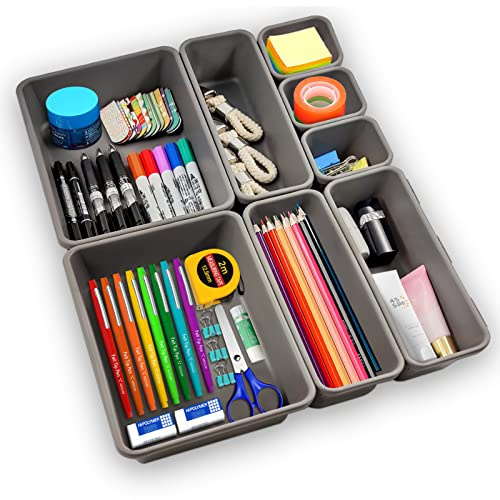 8 Stück Schubladen Organizer, Schreibtisch Schminktisch Ordnungssystem | Drawer Organizer mit 3 Größe, Aufbewahrungsbox für Küche Büro Schlafzimmer Badezimmer