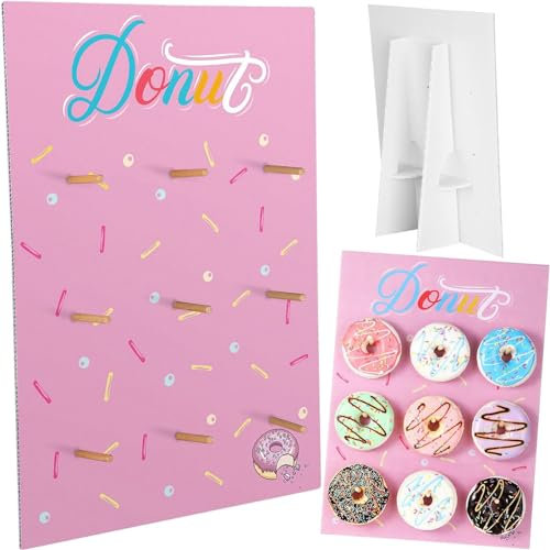 Wand Display Stand Wiederverwendbares Donut Halter Board mit Rustikalem Holzstab für Party Dekorationen Lieferungen Dessert Tisch Hochzeit Geburtstag Baby Shower Treat (Rosa)