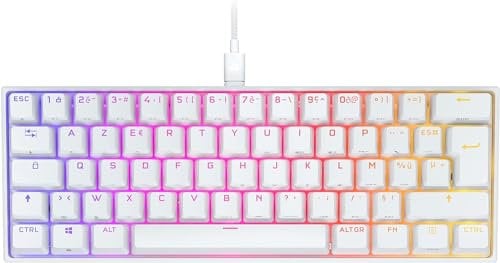 Corsair K65 RGB Mini 60% kabelgebundene mechanische Gaming-Tastatur – Cherry MX RED Lineare Switches – Double-Shot PBT-Tasten – iCUE-Kompatibel – AZERTY FR – PC, Mac, Xbox – Weiß