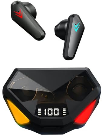 Acuvar Fully Wireless Bluetooth 5.2 Rechargeable Waterproof Sweatproof Gaming Earbud Headphones with Microphone, RGB LED 12h USB C Power Charging Case Surround Stereo Bass and Passive Noise Cancelling