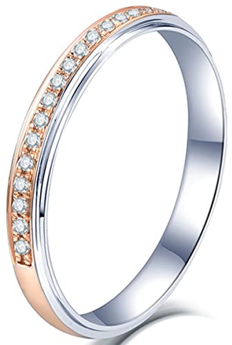 AMDXD Verlobungsring Damen 18K Gelbgold/Rotgold, Ringe mit Diamant 0.1ct Bohrreihe, Freundschaft Geschenk, Rose Gold, Echtgold-Serie, Gr.60 (19.1)