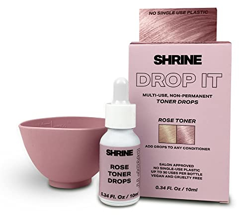 SHRINE Drop It ROSE Toner Drops | Damage-Free Colouring | 10ml | Customisable Toner Drops | Creates Soft Rose Pink Tones| Semi-Permanent DYE | Up To 30 Uses | Mix with Conditioner