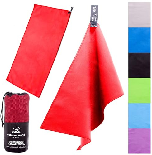Outdoor World Travel Mikrofaser-Handtuch, schnell trocknend, kompakt, Ultraleicht, hohe Absorption, Badetuch zum Schwimmen, Wandern, Camping, Yoga, Fitnessstudio 100 x 50cm (Rot, Klein)