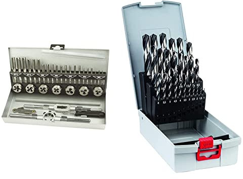 Brüder Mannesmann Werkzeuge M53250-B Set de Tarauds et Filières 32 Pièces, Import Allemagne & Bosch Professional Ensemble de 25 forets hélicoÏdaux HSS PointTeQ (pour métal, ProBox)