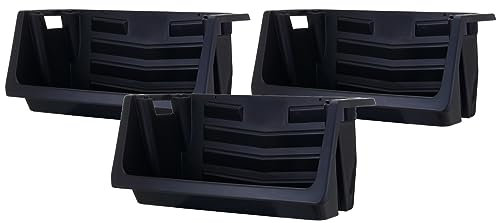 Mighty Tuff Heavy Duty Nesting Stack Bins, Pack of 3, Extra-Large Handles, Wide Front Opening, Interlocking, Stack Vertically, Holds Up To 100 Pounds, Black