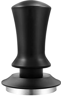 K COOL Espresso-Handmanipulation, Premium-Barista-Kaffeetamper mit kalibrierter Feder, Edelstahl-Basis-Tamper kompatibel mit Espressomaschine Rancilio, Gaggia Bodenloser Siebträger (58 mm, schwarz)