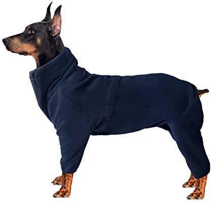 Cosy Fleece Coat for Dogs, Full body Jacket with four leg, adjustable jumpsuit with zipper closure, Winter Clothes ideal for Pet Dog Outdoor or Indoor,for small medium large dogs-Navy blue-S