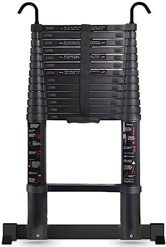Nestling Telescopic Ladder 4.9m/16FT, Aluminum Extendable Ladder with Non-Slip Feet and Stable Hook, for Household Daily, 14 Steps, Max Load 150kg