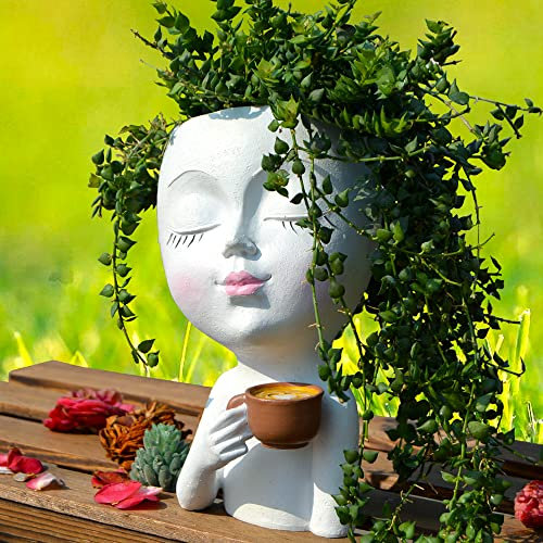 Gesicht Vase Kopf Pflanzgefäß, Gesicht Pflanzgefäß, Kleine Pflanztöpfe Outdoor Pflanzgefäße für Zimmerpflanzen, Geschenke für Frauen Mama Schwester, Weiße Vasen Couchtisch Dekor