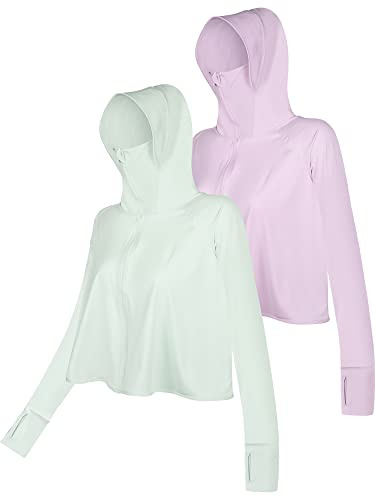 Hercicy 2 Stück kühlende UV-Schutz-Kleidung, Sonnenschutz, Kapuzenjacke, durchgehender Reißverschluss, Sonnenblock, Kleidung für Damen, passend für Größen S-XL