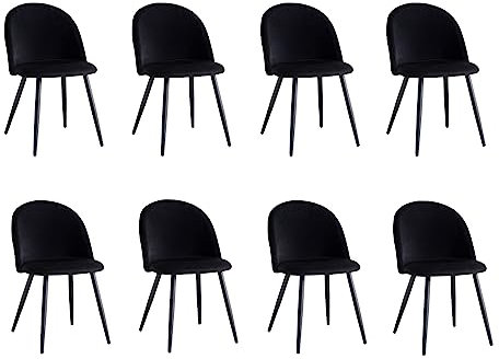 BenyLed Lot de 8 chaises de salle à manger ; Chaises de cuisine avec revêtement en velours ; Chaises de salon modernes avec pieds en métal noir (noir)