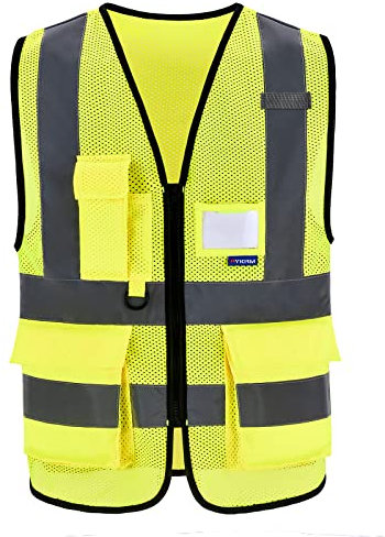AYKRM Mesh air high viz hi vis jacket high viz Class 2 hi vis Zipper Front High Visibility vest Hi Vis Executive Vest Waistcoat with Phone & ID Pockets, Yellow Mesh