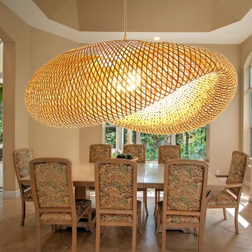 Suspension Nid D'oiseau Lampe Suspendue En Bambou Lampe Suspendue En Rotin Tressé À La Main Lustre Bohème Pour Salle À Manger Salon Chambre Cuisine, Décoration Naturelle Et Écologique E27 (Taille : 7
