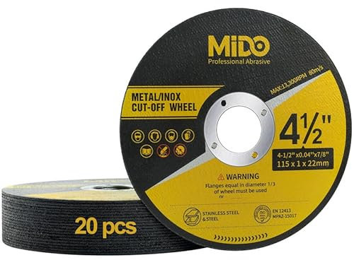 MIDO Professional Abrasive Confezione da 20 dischi da taglio ultra sottili da 115 mm, in acciaio inox, per smerigliatrice angolare